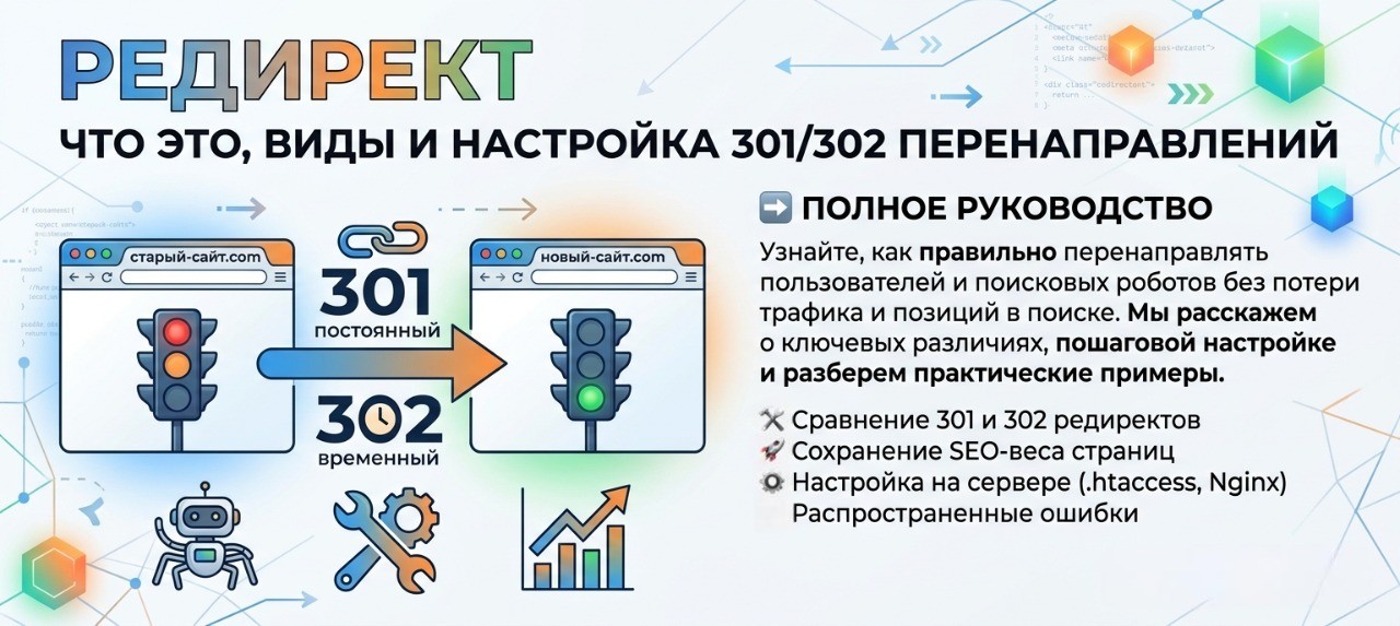 Редирект: что это, виды и настройка 301/302 перенаправлений