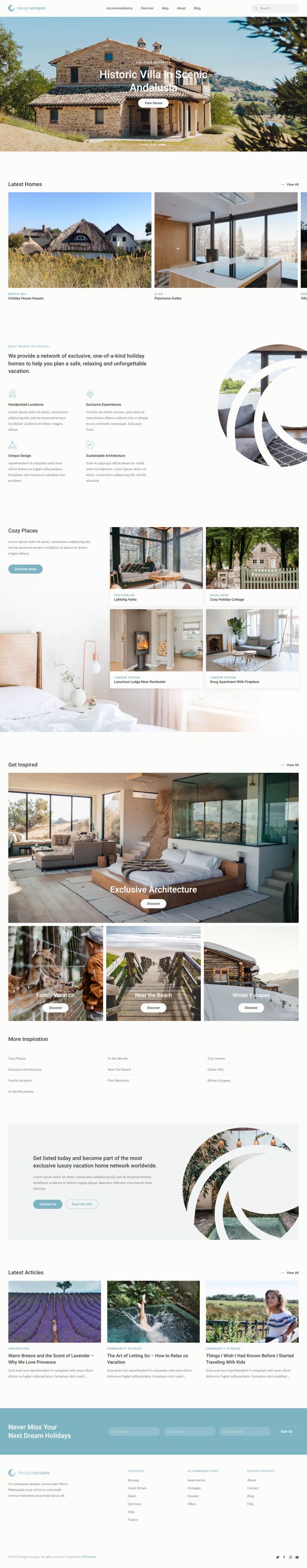 YOOtheme Design Escapes  - шаблон агентства недвижимости или базы отдыха
